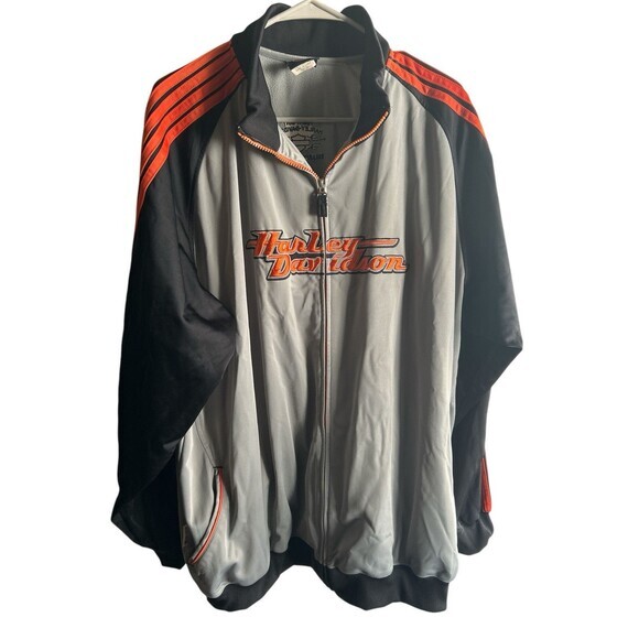 Harley Davidson Men’s Full Zip Embroidered Biker Jacket Gray Orange‎ Black 2xl - Picture 1 of 6
